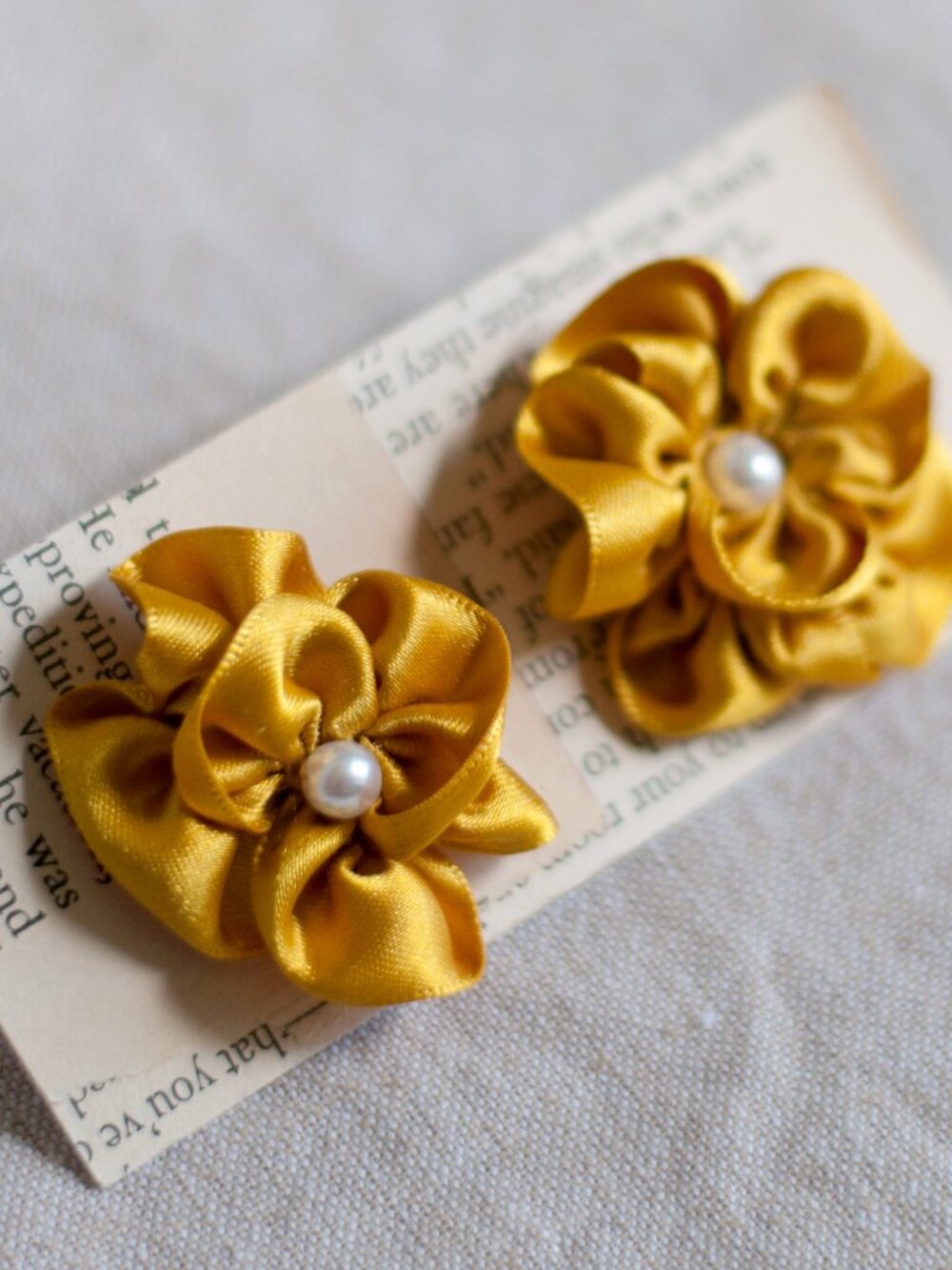 Handmade Yellow Ribbon Flower Shoe Clips - Picture 2 of 6